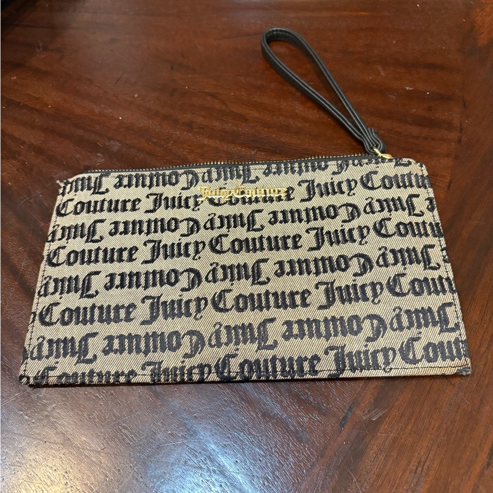 Juicy Couture Black and Tan Logo Wristlet